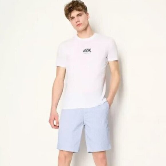 NWT Armani Exchange Mens 30 Waist Geo-Print Twill Blue & White‎ 9" Inseam Shorts - Picture 2 of 10